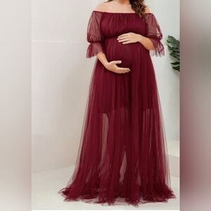 Elegant Burgundy Maternity Dress